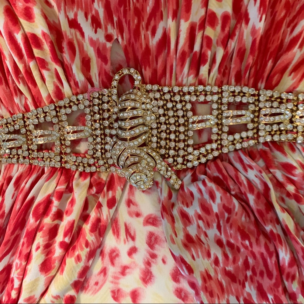 Sky brand pink leopard jeweled dress large